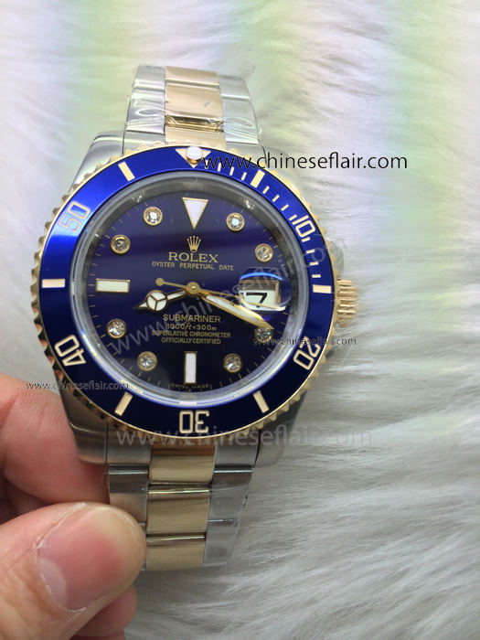 Replica Rolex Ceramic Bezel Submariner Watch 2-Tone Blue Diamond